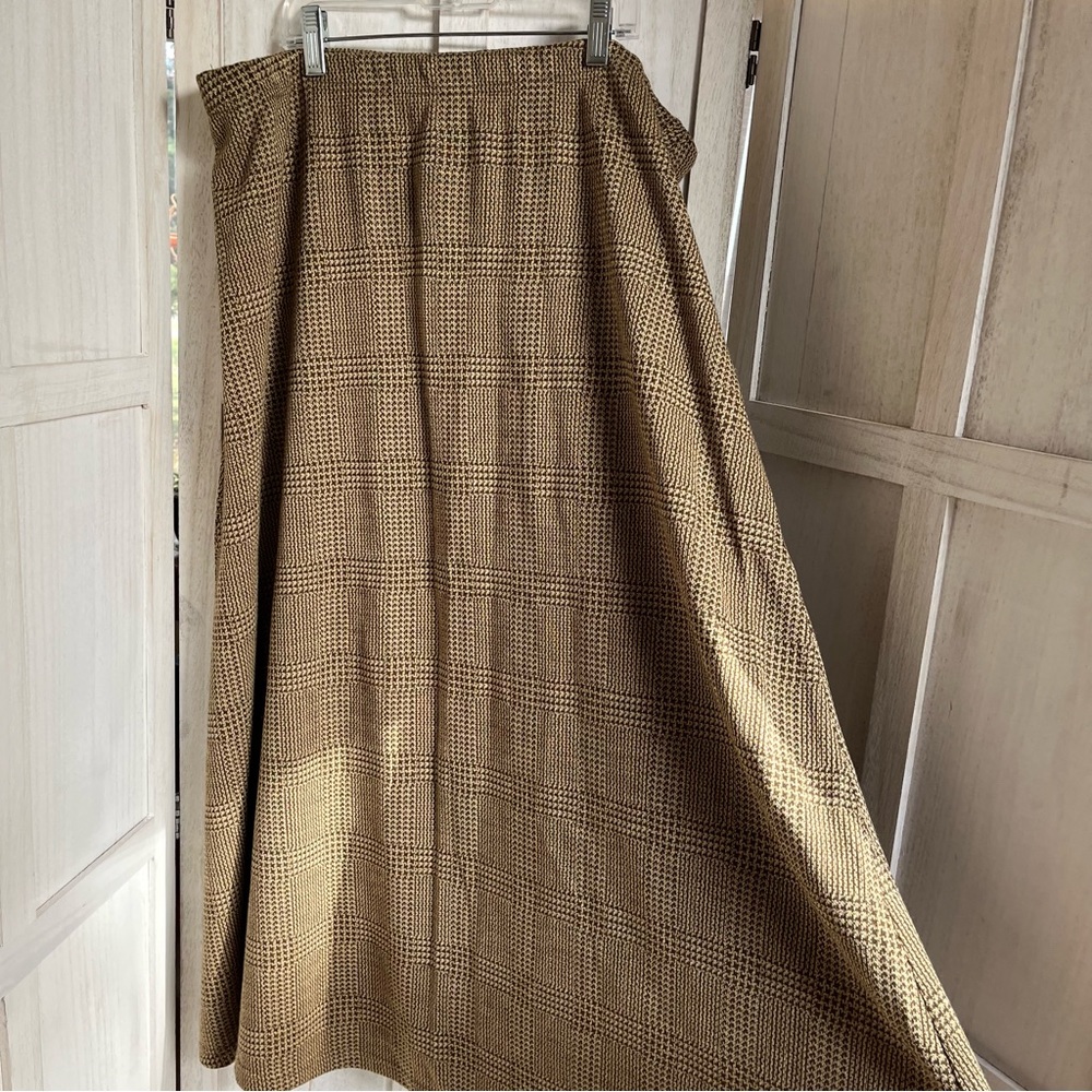 Lemmie by Nina Leonard brown micro plaid A line houndstooth maxi skirt womens XL